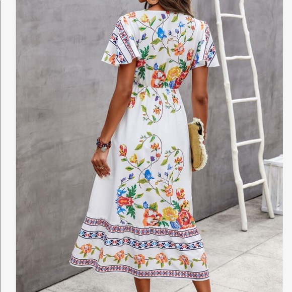 Boho Floral Paisley Print Butterfly Sleeve Dress - Picture 7 of 7